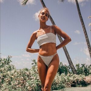 Tommy Black and White Striped Bikini Set